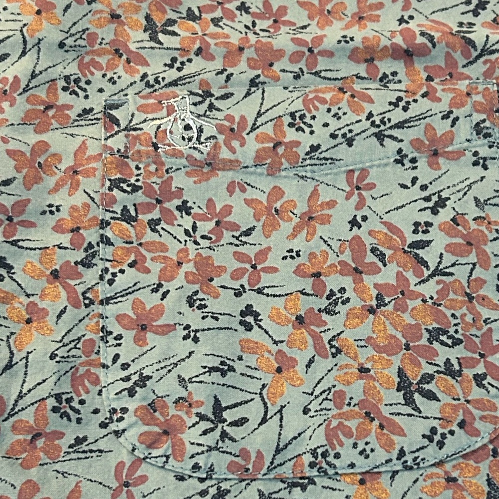 Original Penguin light blue, lavender, orange flowers slim fit short sleeve M - Picture 3 of 4